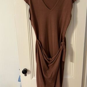 Brown or Burnt Orange Wool Faux Wrap Dress - Express L
